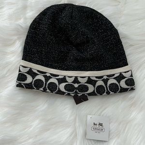 Coach Signature black and white sparkly beanie
